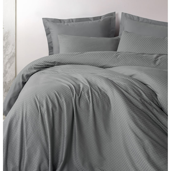 Parure housse de couette et taie(s) d'oreiller coton uni jacquard