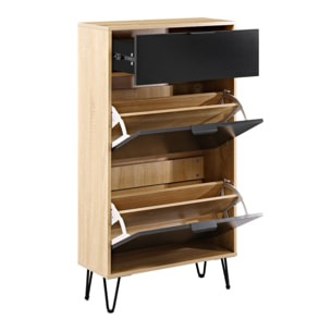 Scarpiera in legno con ante a ribalta rovere e nero 63x26x118 cm – Madrid