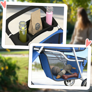 Carrito para Perros Plegable, Cochecito para Perros Pequeños con Cesta de Almacenaje, Ventanas de Malla, Portavasos y Ruedas, Carga 10 kg, 77x44x102 cm, Azul