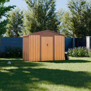 Abri de jardin en métal - Houtland. 2.71 m² chêne - Cabane à outils avec double portes coulissantes. kit de fixation sol inclus. L 213 x P 131 x H 185cm