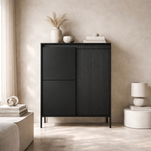 Credenza Alta 3 Ante Push To Open Con 5 Ripiani 7 Vani Mobile Soggiorno Salotto Zona Living Design Moderno Minimal 103.5 x 123.4 x 39.5 Cm Nero
