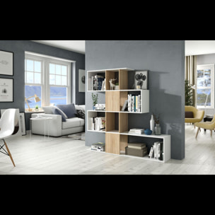 Libreria Design Zig Zag Scaffale Mensola Moderna Bianca Rovere Mobile per Libri con Ripiani per Soggiorno Salotto 145 x 145 x 29 cm Bianco Rovere