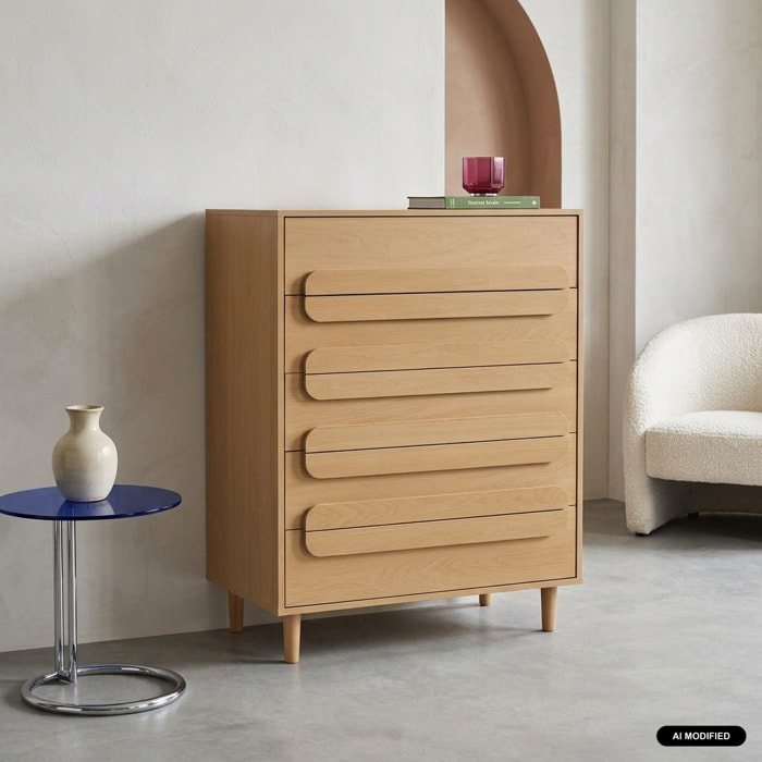 Commode vintage décor bois 5 tiroirs JULIANA