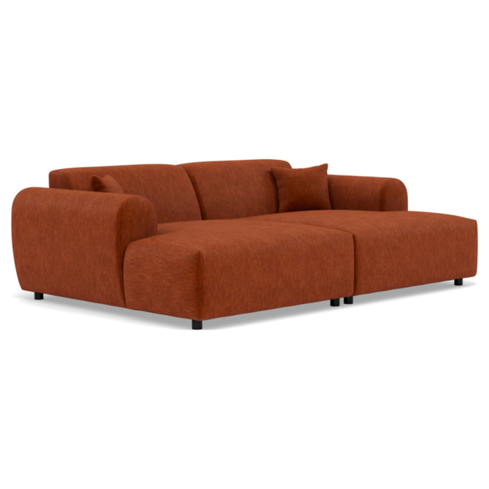 Aumance - canapé droit 4 places avec double méridienne assise profonde en velours texturé - Terracotta