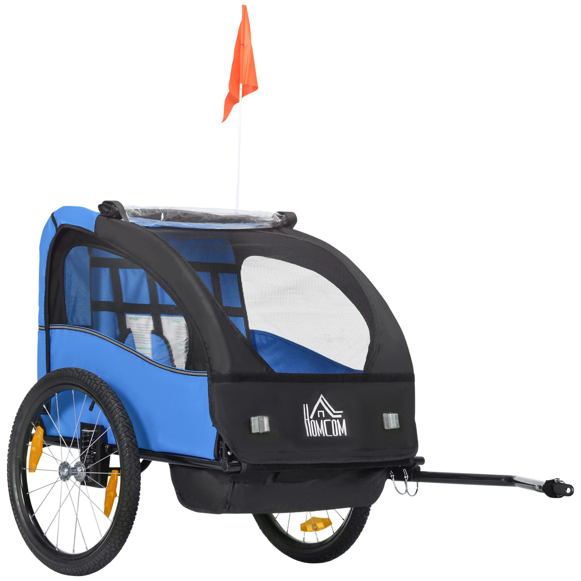 Remolque de Bicicleta para Niños +18 Meses Cochecito para Transporte de 2 Plazas con Cinturón de Seguridad Espacio de Almacenamiento y Sistema de Amortiguador 140x88x90 cm Azul