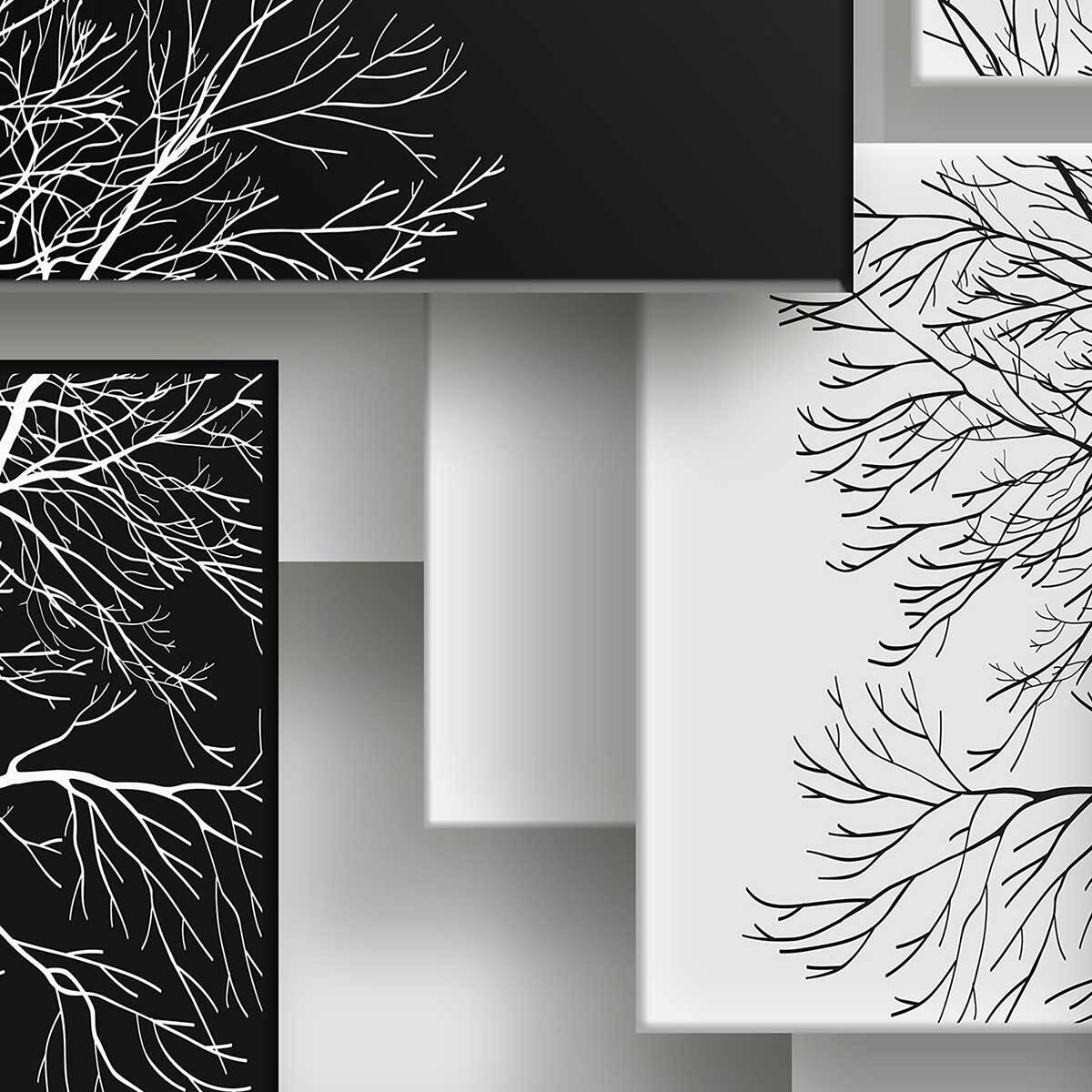 Tableau graphique arbres sur fonds noir et blanc - 80x50 cm Toile imprimée