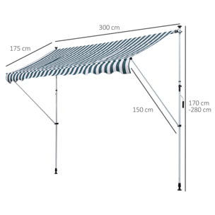 Toldo Manual Retráctil Exterior 300x150x170-280 cm Enrollable Manivela Verde