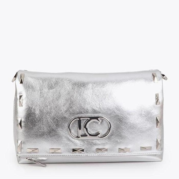 Borsa a tracolla metallizzata con borchie rettangolari