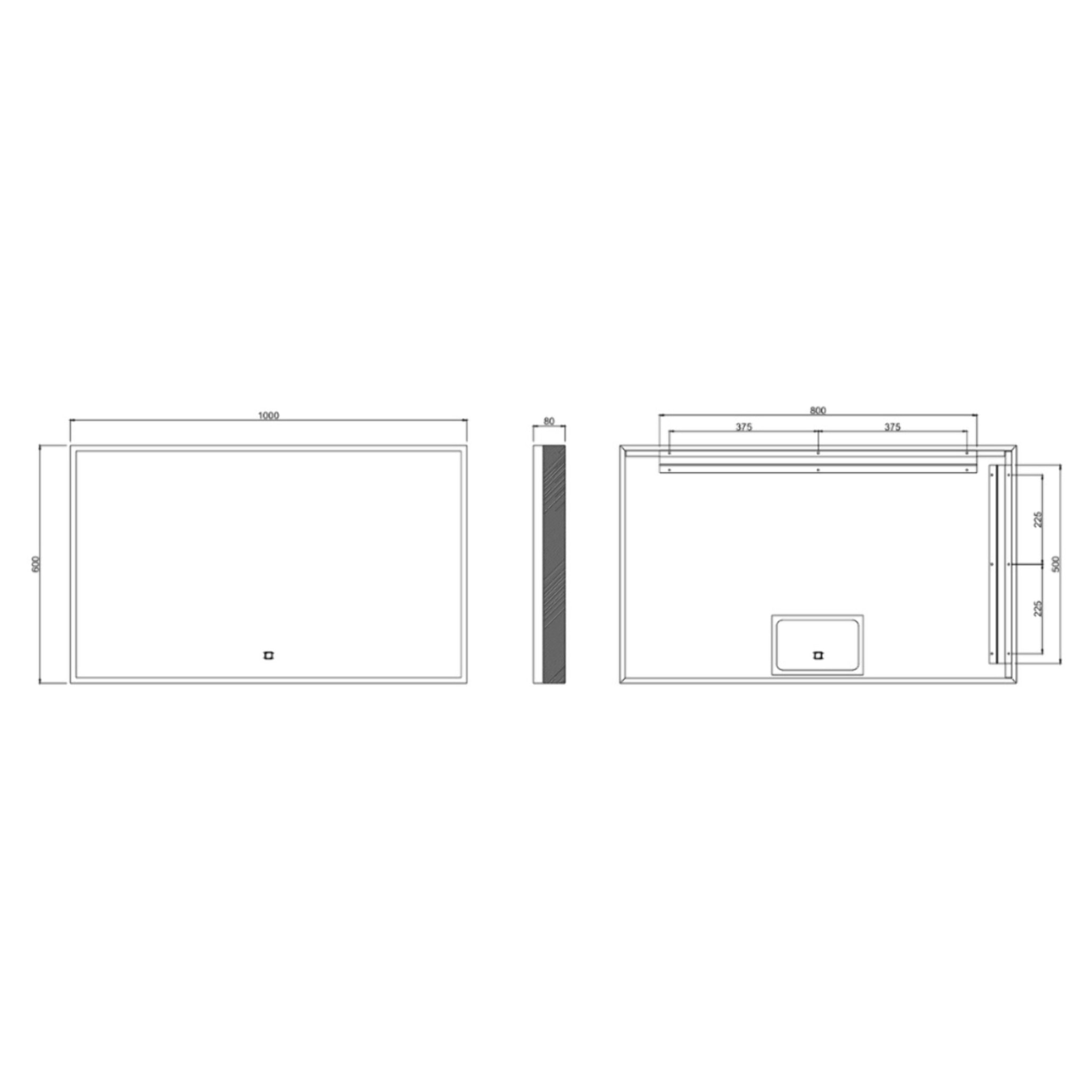 Miroir lumineux rectangulaire l.60 x H.100 cm LED 3 couleurs avec capteur Vision SAT (SATZVIOBLED60100)