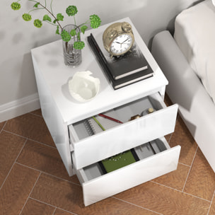 Mesita de Noche Moderna Mesilla de Noche con 2 Cajones Mesa de Noche para Dormitorio Salón 40x34x45 cm Blanco Brillo
