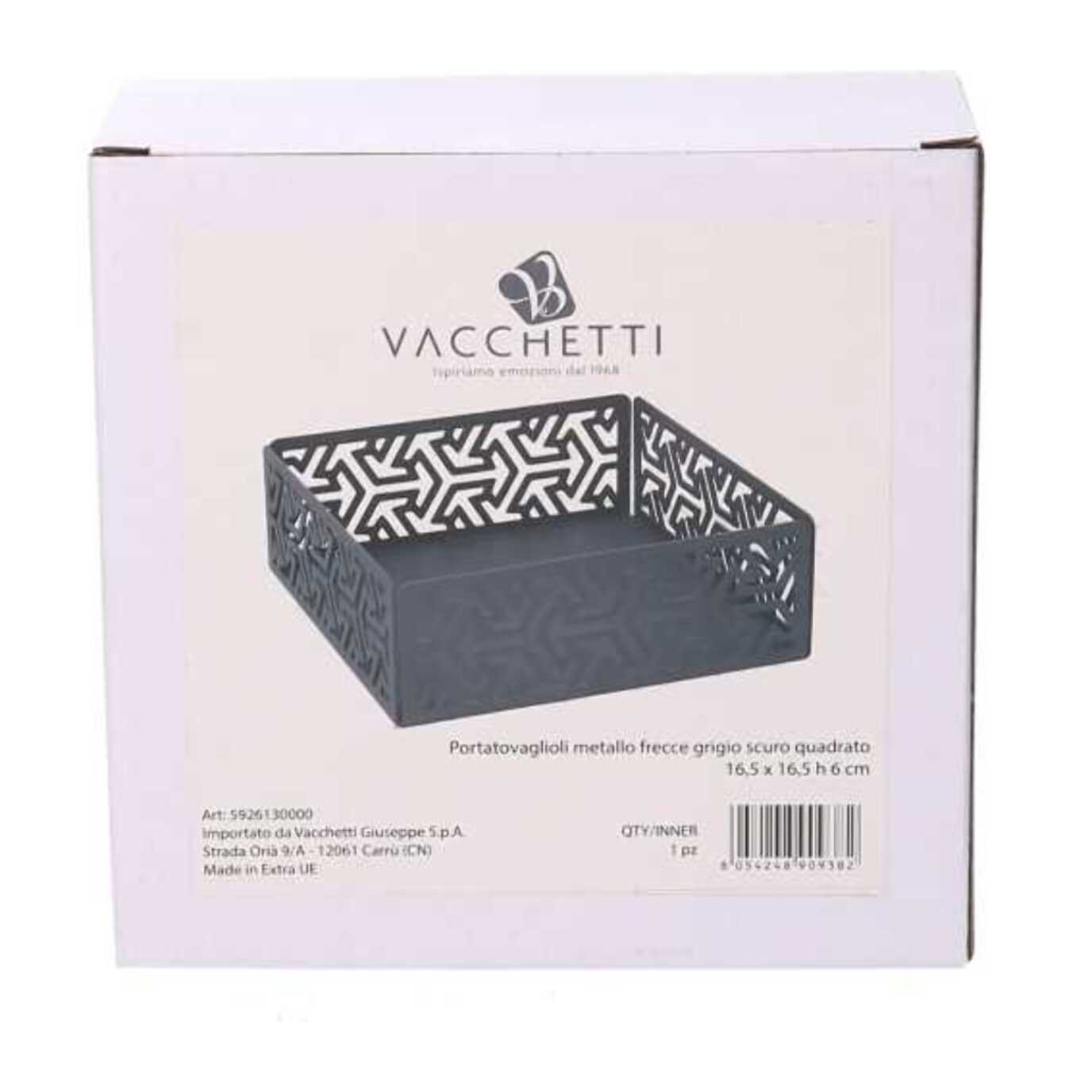 Portatovaglioli in metallo frecce grigio quadrato cm16,5x16,5x6