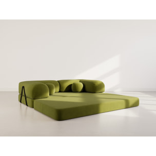 Nebula - Canapé 3 places convertible en velours texturé - Vert Kaki