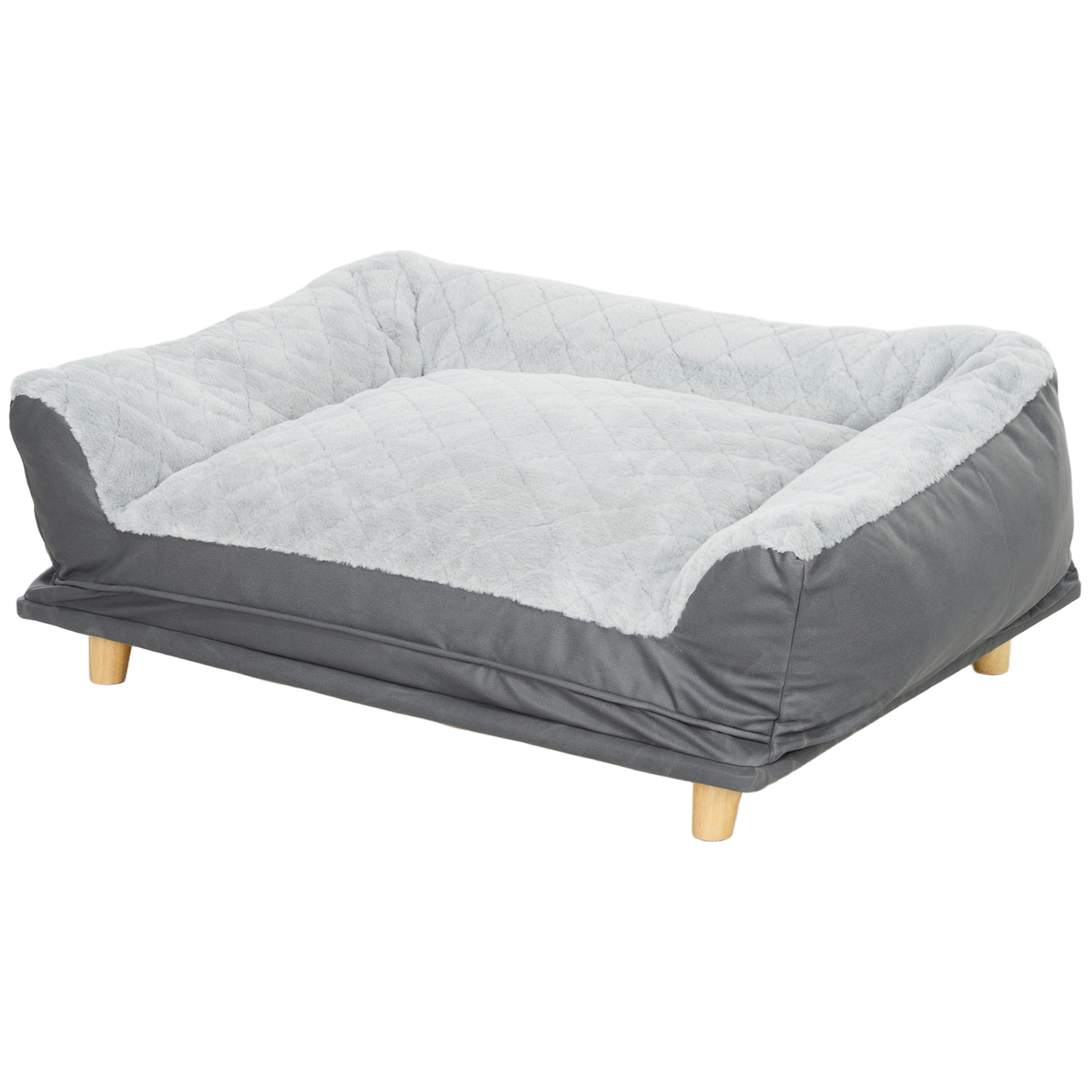 Canapé pour chien grande taille dim. 100L x 70l x 30H cm - housse zippée lavable - bois polyester gris