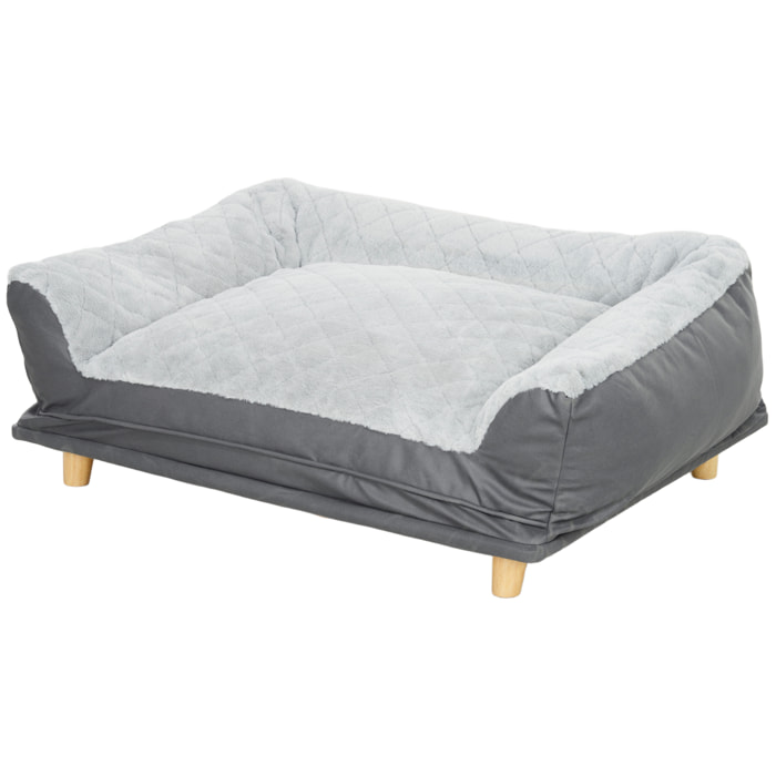 Canapé pour chien grande taille dim. 100L x 70l x 30H cm - housse zippée lavable - bois polyester gris