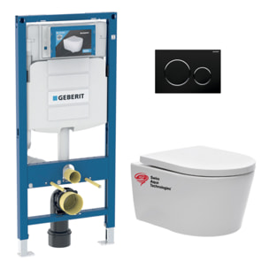 Pack WC Bati-support Geberit + Cuvette Swiss Aqua Technologies + Abattant softclose + Plaque (GEBSATRIMLESS-D)