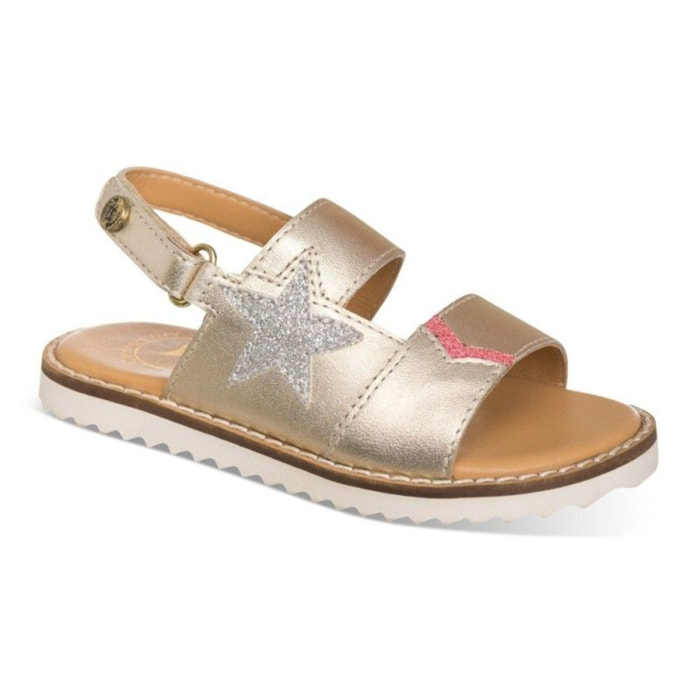 Sandalia dorada en piel con detalle de estrella color plata con purpurina
