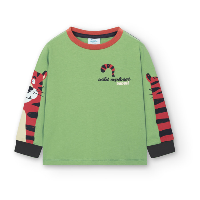 Camiseta niÃ±o estampada, mangas largas, verde, 328014-4678