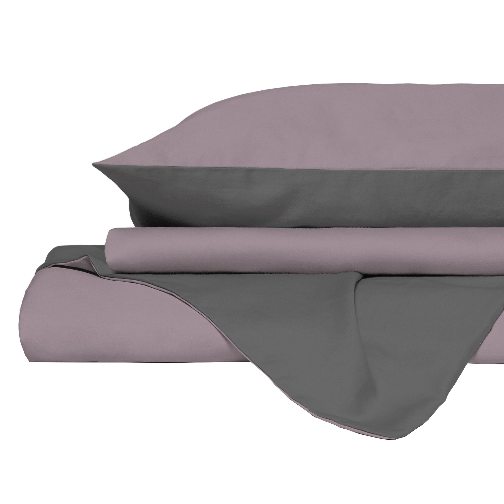 PARURE COPRIPIUMINO NATURAL COLOR, 100% Cotone, Made in Italy - ROSA ANTICO/FUMO