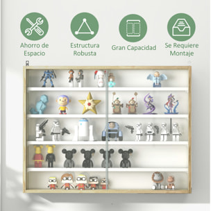 Vitrina Expositora Vitrina de Pared con Estantes Ajustables y 2 Puertas Correderas de Vidrio para Colecciones Perfumes Figuras de Decoración 80x9,5x60 cm Blanco y Natural