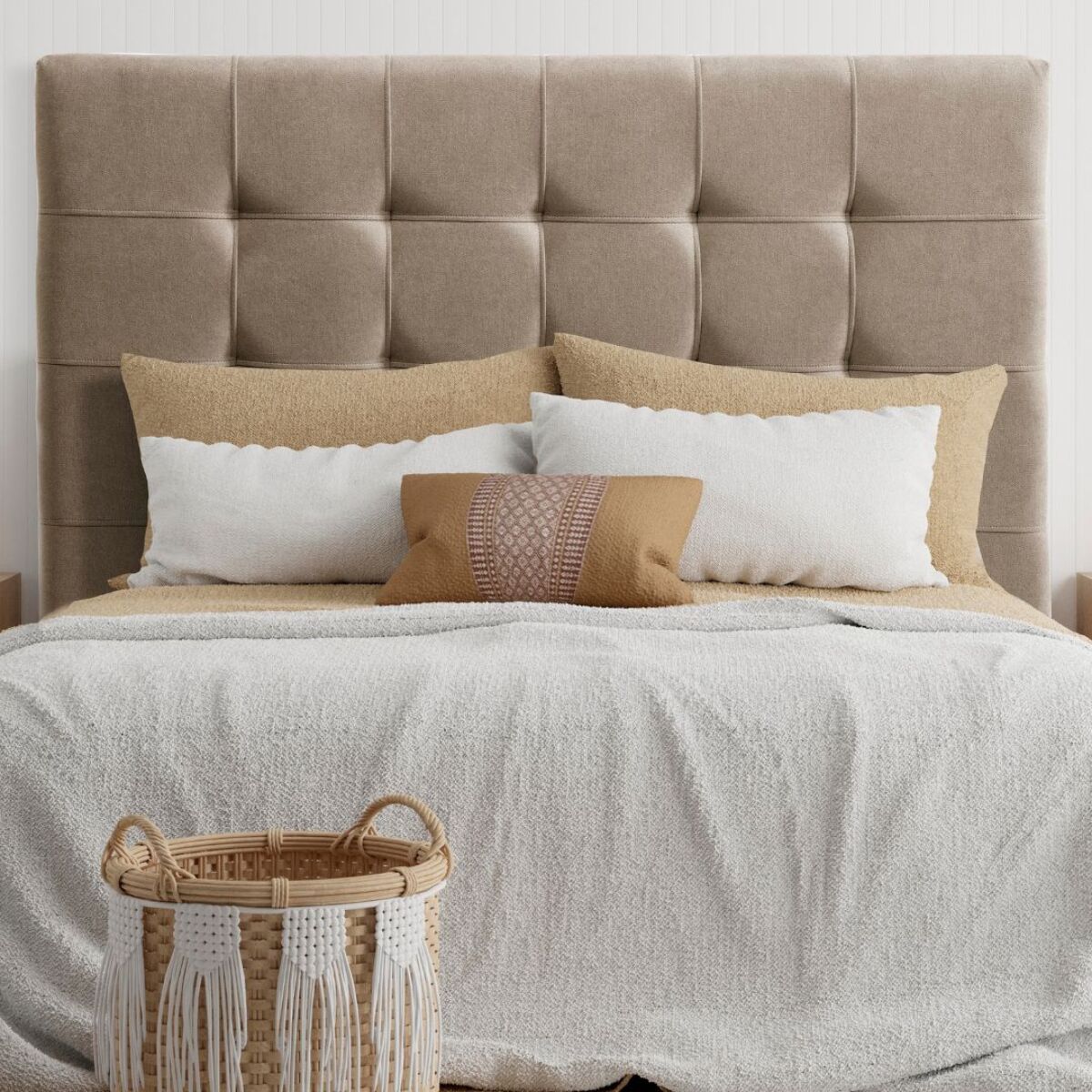Cabecero de madera tapizado en tela para cama de 90 107x132