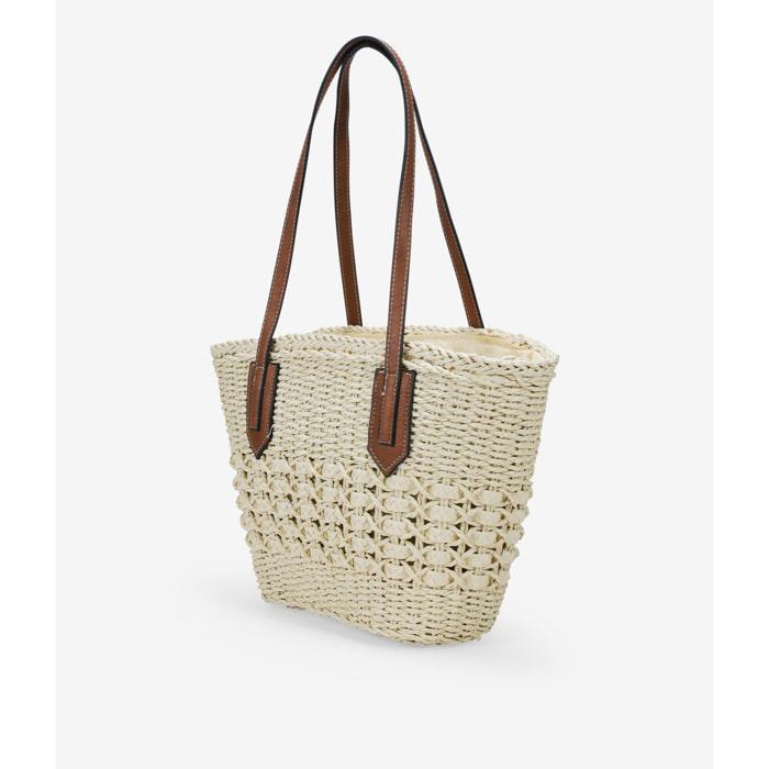 Capazo beige en rafia con cremallera