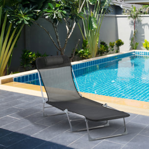 Tumbona Plegable y Reclinable con Reposacabezas y Respaldo Ajustable Negro