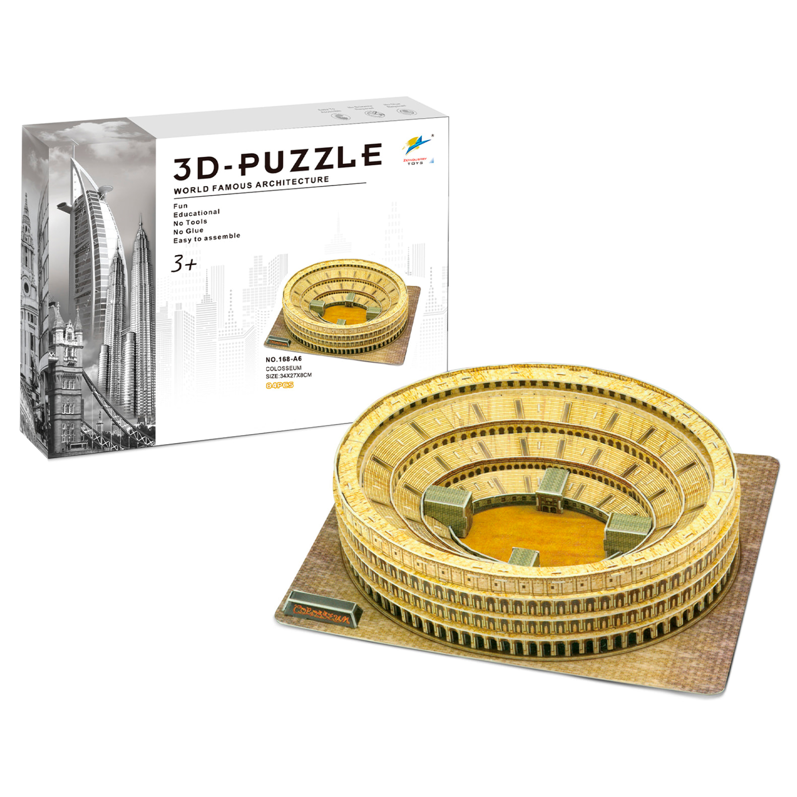 Puzle 3D de cartón del Coliseo en Roma. 84 piezas.