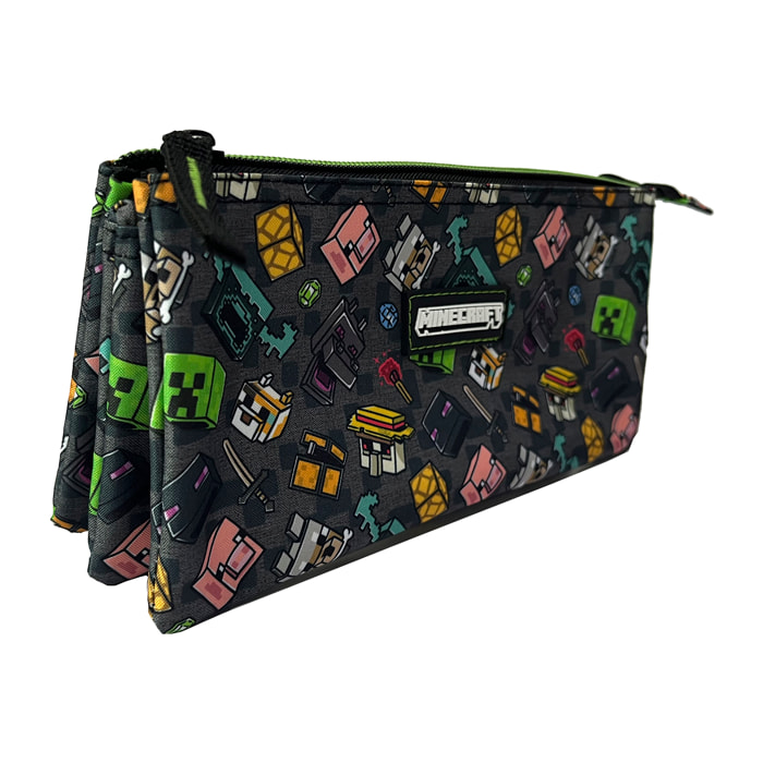 Estuche Triple Minecraft Personajes. Interior totalmente forrado y personalizado.