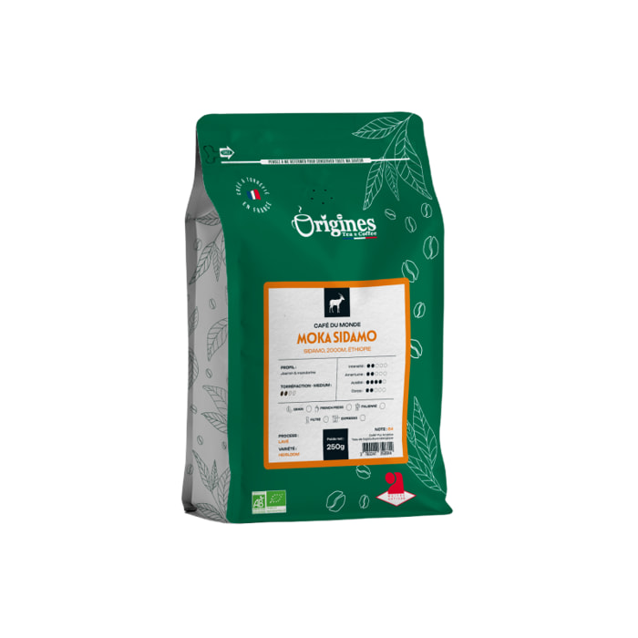 Café Bio Moka Sidamo - Pur Arabica - Grain 250g