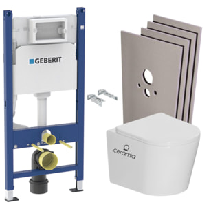 Pack WC bâti-support Duofix 112 cm + WC suspendu sans bride + abattant SoftClose + set habillage + plaque blanche (CETORGEB3SB)