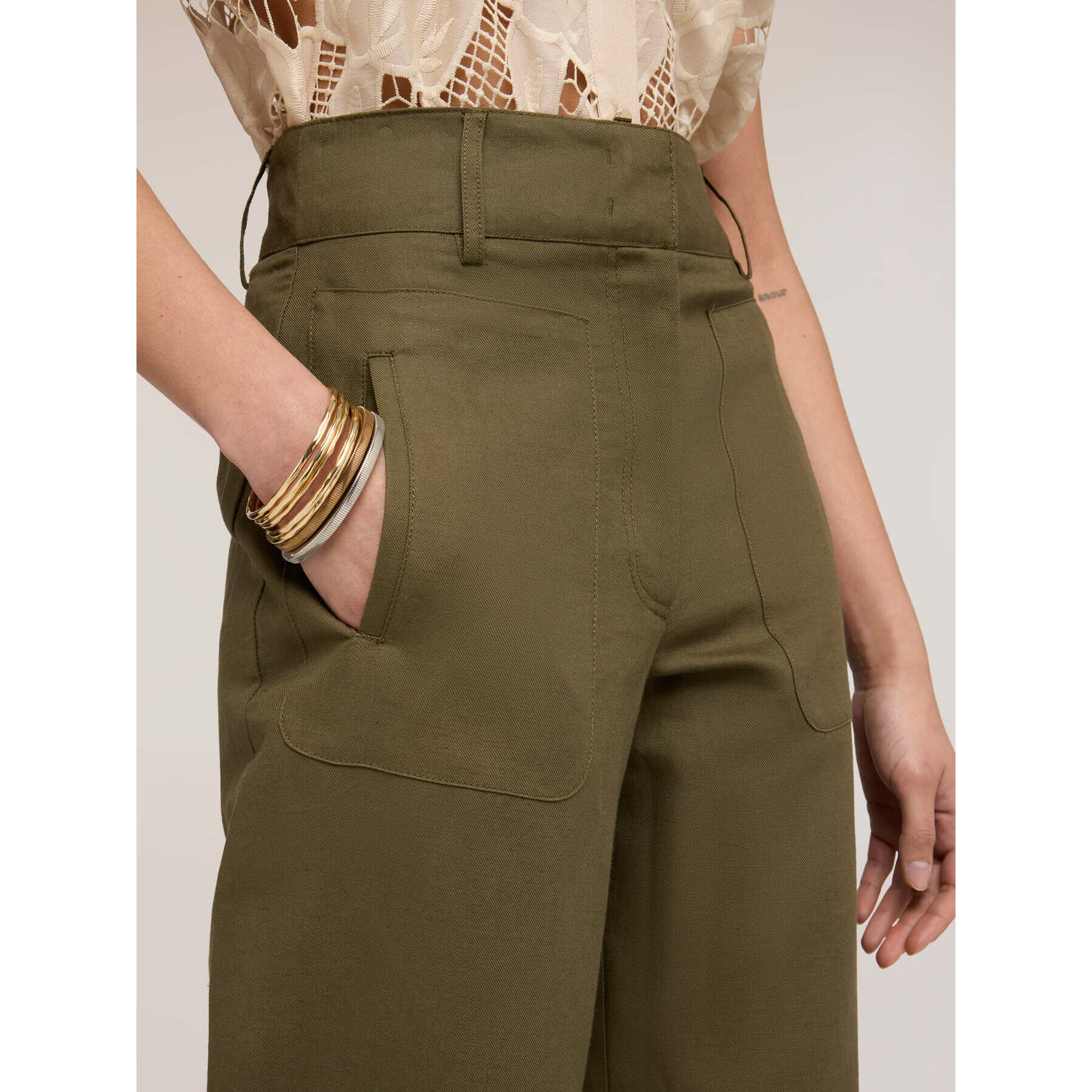 Motivi - Pantaloni misto lino - Verde militare