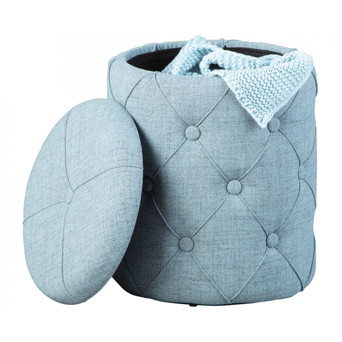 Pouf contenitore in tessuto grigio chiaro trapuntato, cm 34x34x40