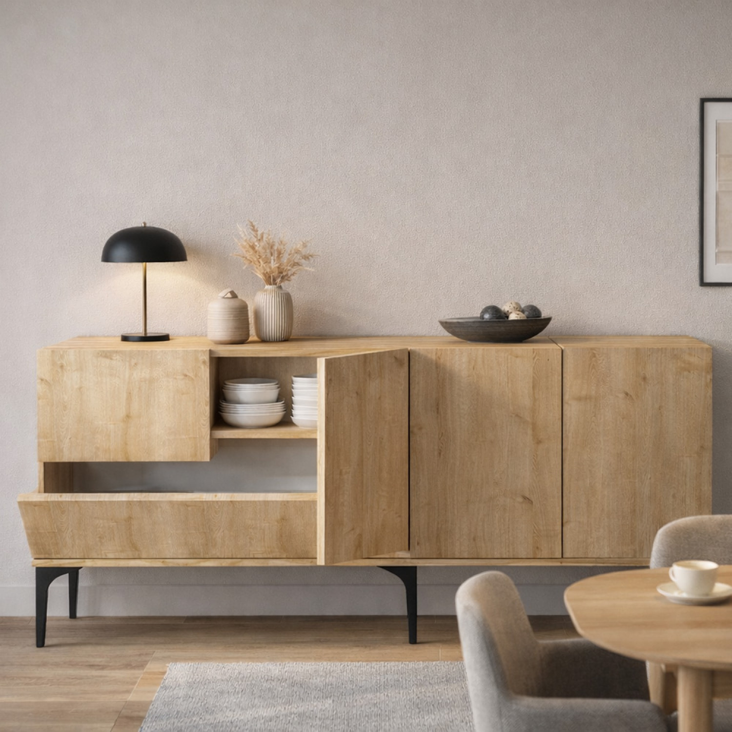 LILO Buffet design 5 portes couleur chêne – 150 cm