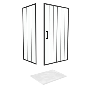Porte Coulissante et Retour avec Sérigraphie Noire 120x80x200cm + Receveur en SMC Blanc Effet Pierre