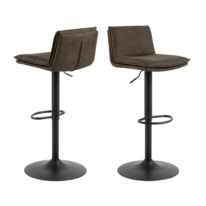 Alora - lot de 2 tabourets - ajustables et pivotants - en tissu texturé et suédine - gris anthracite - Gris Anthracite