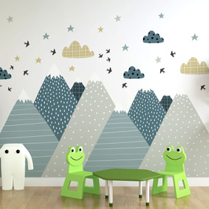 Stickers muraux enfants - Décoration chambre bébé - Autocollant Sticker mural géant enfant montagnes scandinaves ALIKA