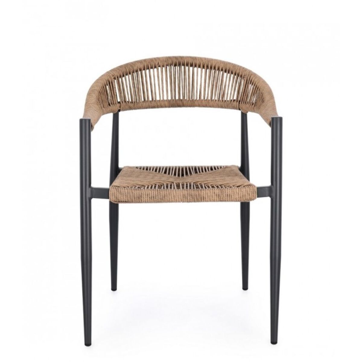 Set di 4 sedie JANDIA in alluminio antracite e fibre intrecciate marroni, impilabili