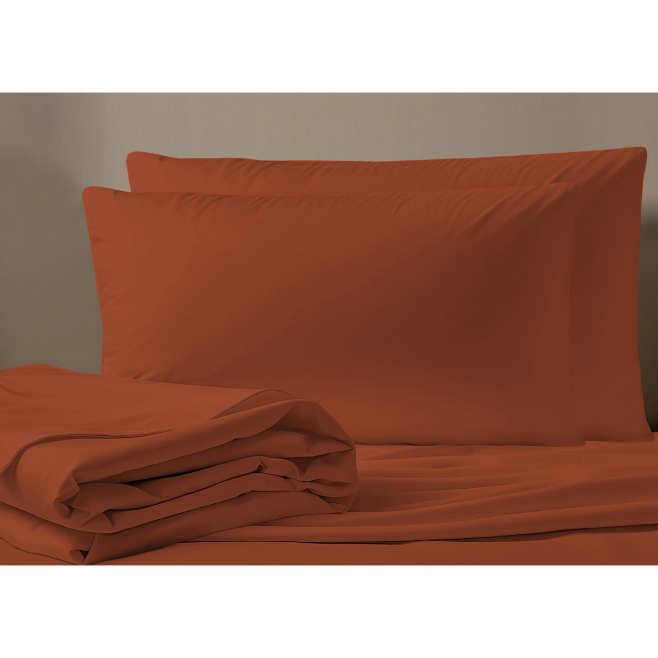 Completo Lenzuola No Stiro In Tinta Unita Con Angolo H.27 cm Colore Rust