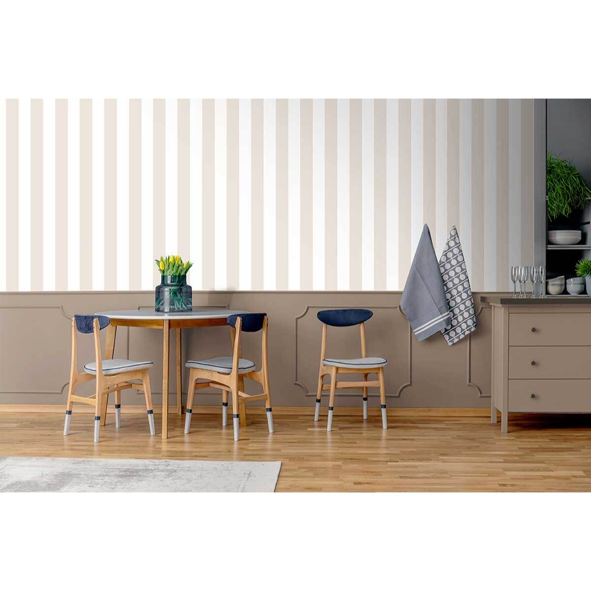 Papier peint rayures larges beige sable blanc