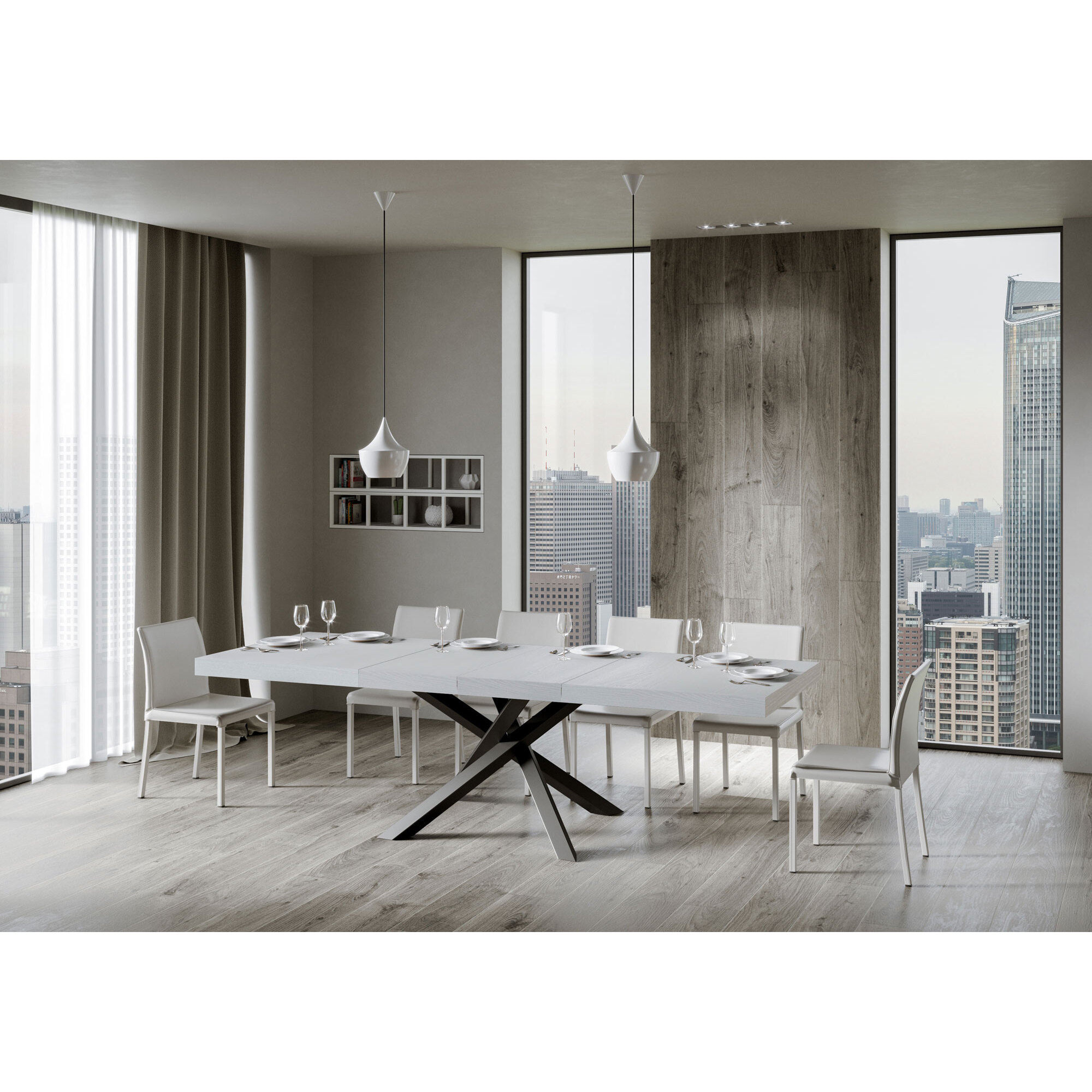 Table extensible 90x160/264 cm Volantis Premium Frêne Blanc cadre Anthracite