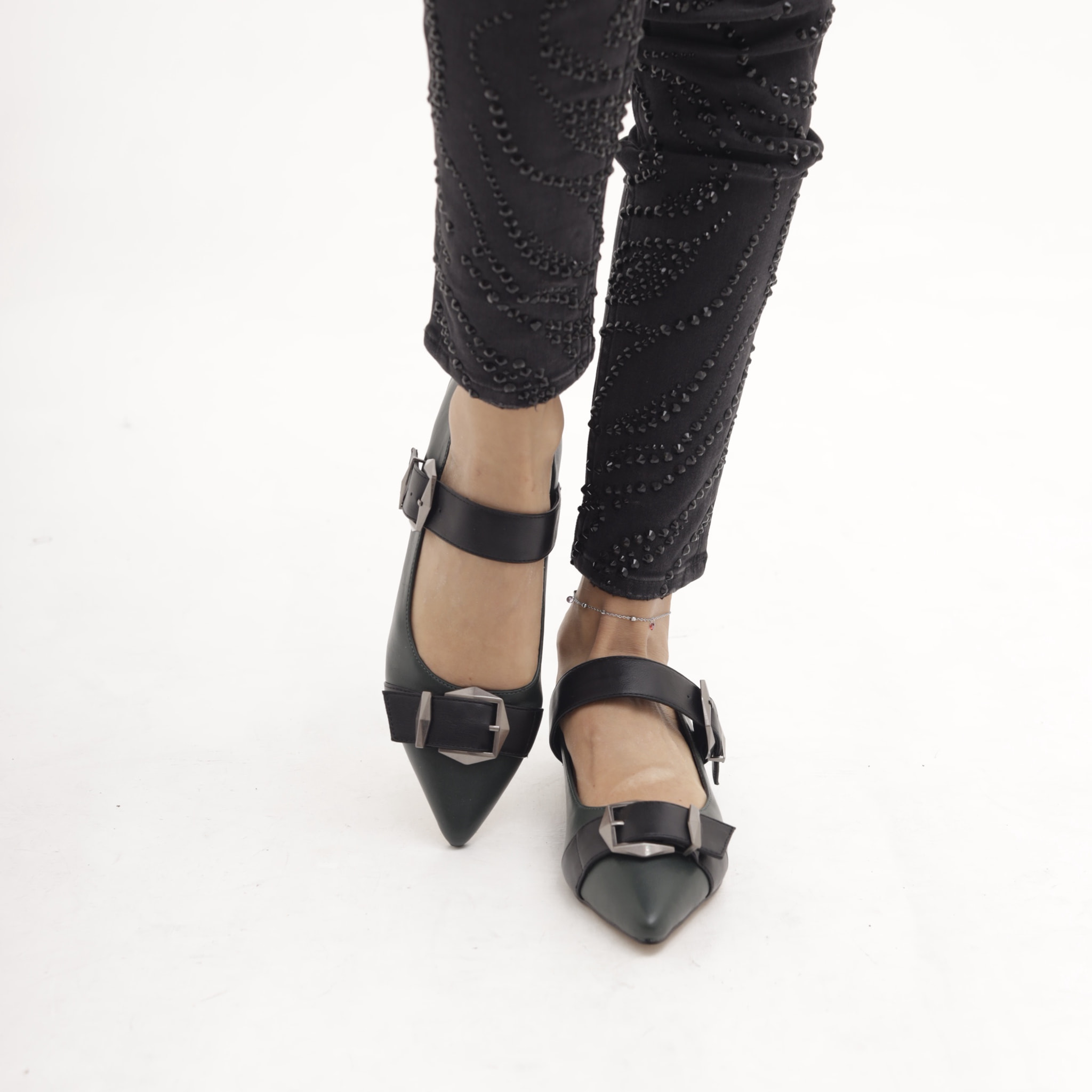 DECOLLETE FLAT FIBBIE VERDE