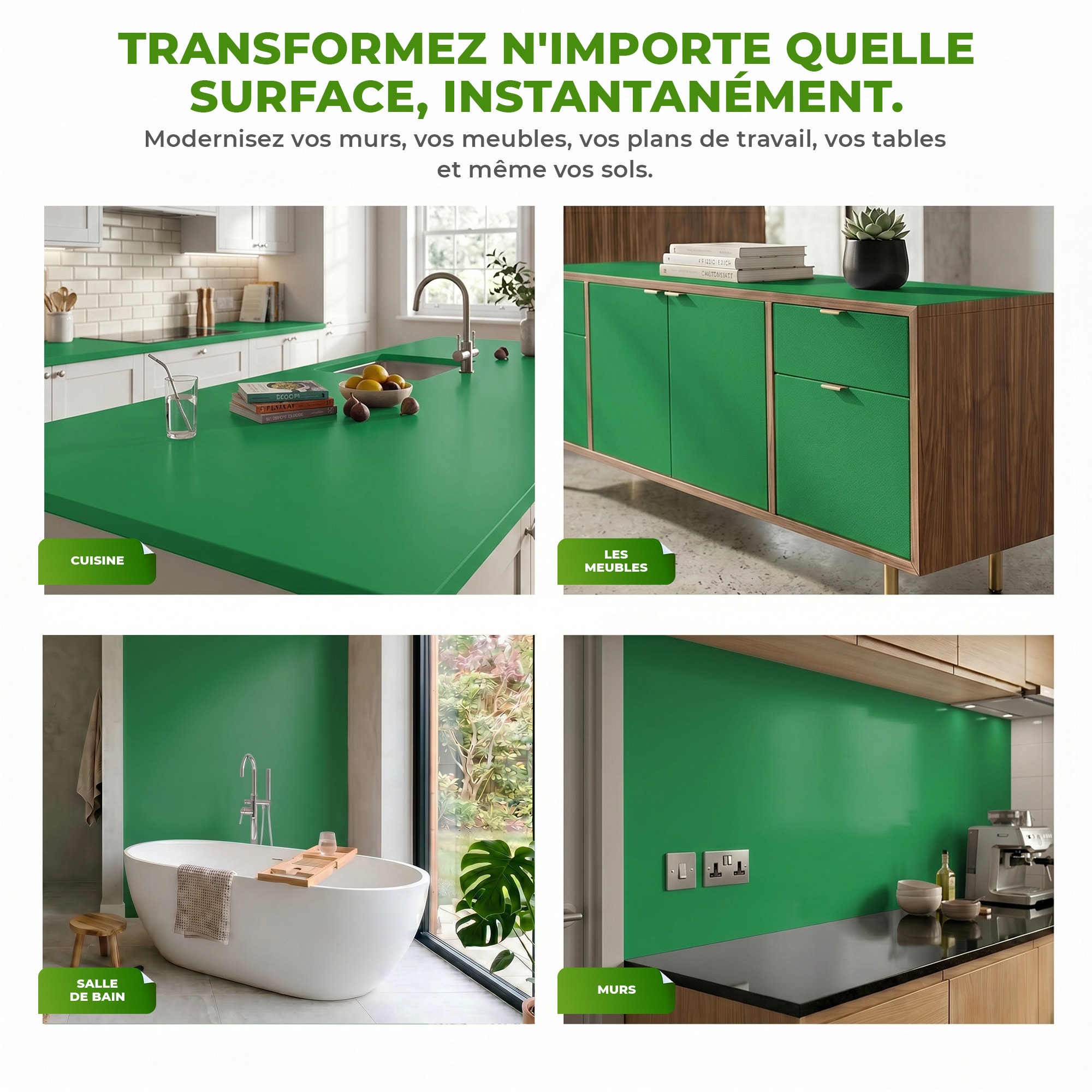 Rouleau adhésif décoratif Vinyle au Mètre - Vert cactus - Sticker Lavable Imperméable Mur Cuisine Meubles