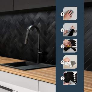 Crédence adhésive murale 3D  - Effet chevron 4 pièces - Noir