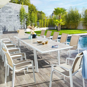 Table de jardin extensible "Pavane" lin & blanc 12 places en aluminium traité époxy