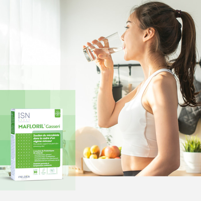 ISN - Mafloril Gasseri - Complément alimentaire - 4 souches de probiotiques - Soutien de la flore intestinale dans le cadre d'un régime minceur - Cure 30 jours