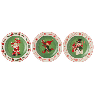 J-Line assiette Rond Xmas Dolomie - céramique - mix - 3 pcs