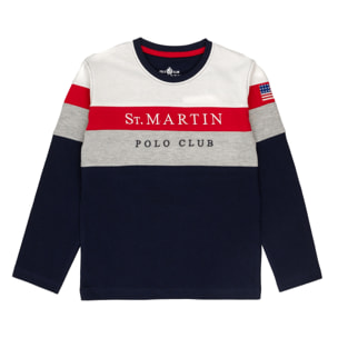 T-shirt con fasce colorate e ricamo logo