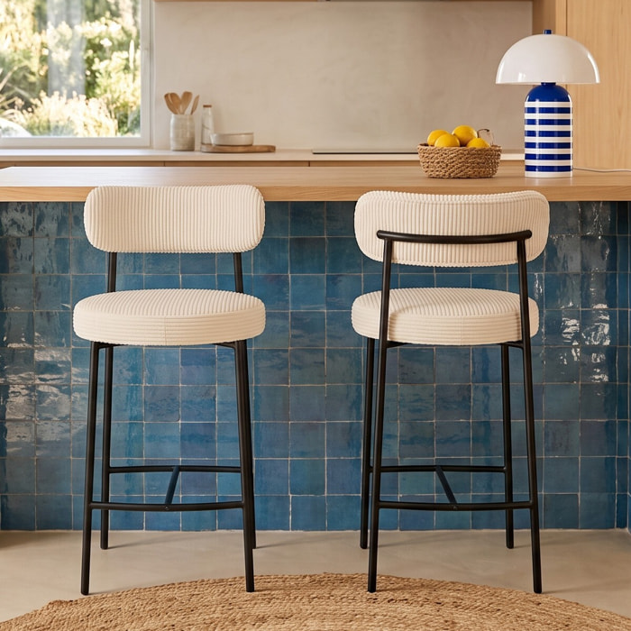 Lot de 2 tabourets de bar en velours côtelé - EVORA