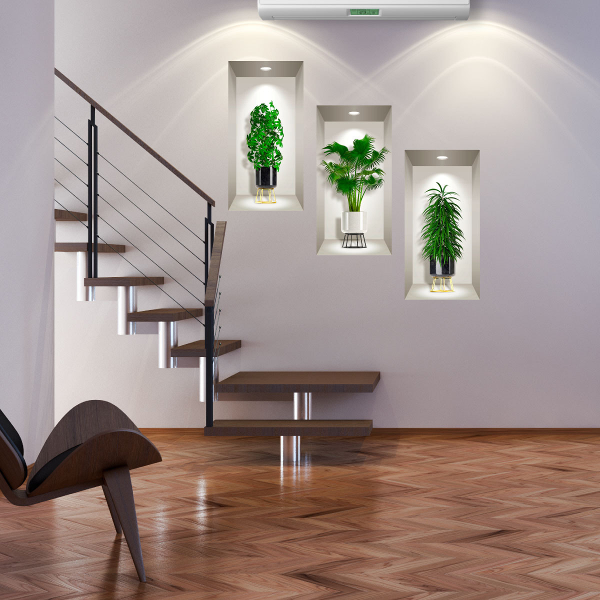 Stickers muraux 3D | Sticker Mural Autocollant effet 3D plantes à longues feuilles - Stickers adhésifs 3D Chambre Salon Trompe l'oeil