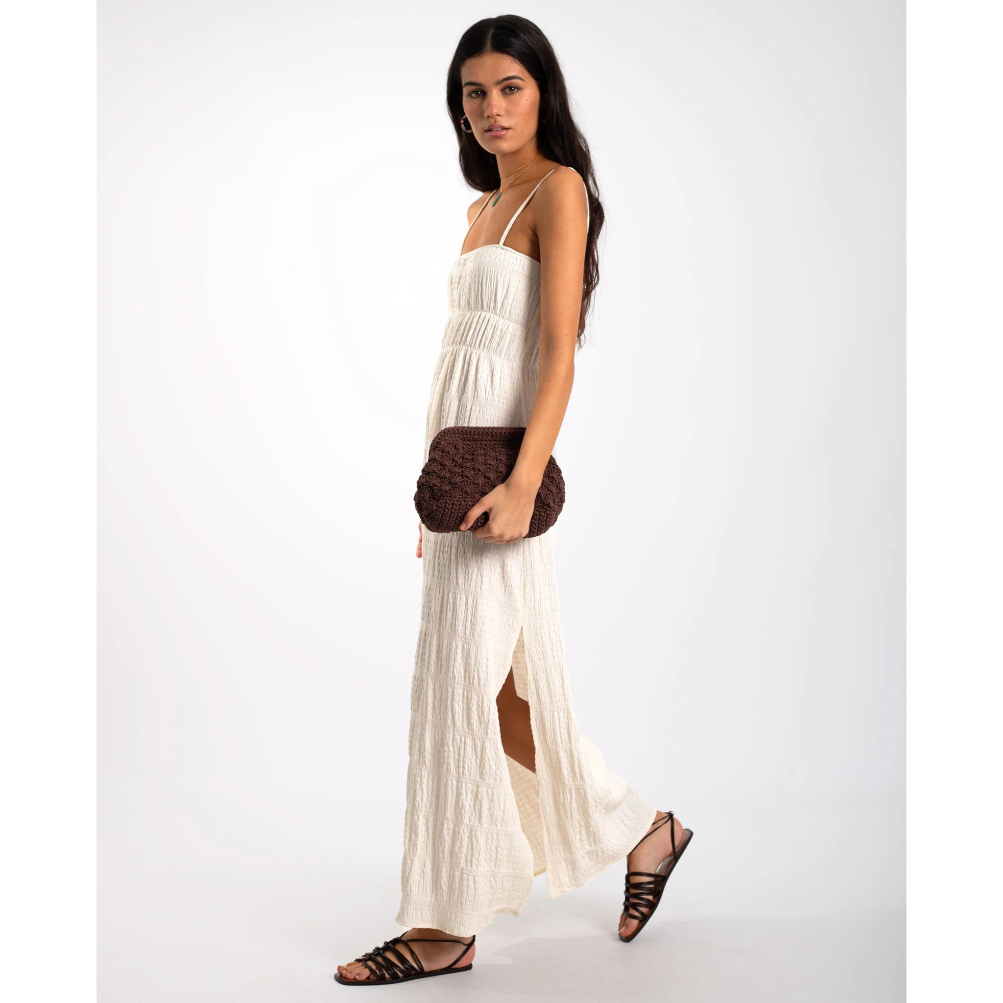 Vestido largo de tirantes con textura